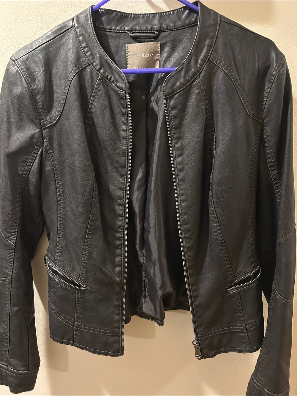 Orsay Women's Black Faux Leather Zip-Front Jacket
